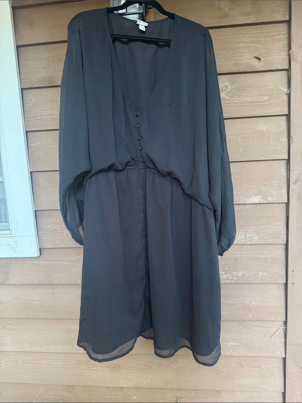 a new day Black V-Neck Long Sleeve Button-Front Dress with pockets size 4X